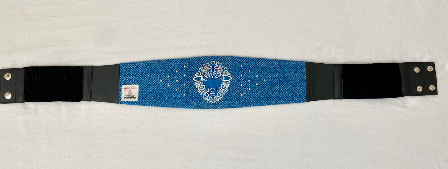 Lotus Belt with Teal Harris Tweed & Hand Embroidery - Fancy Sheep Face