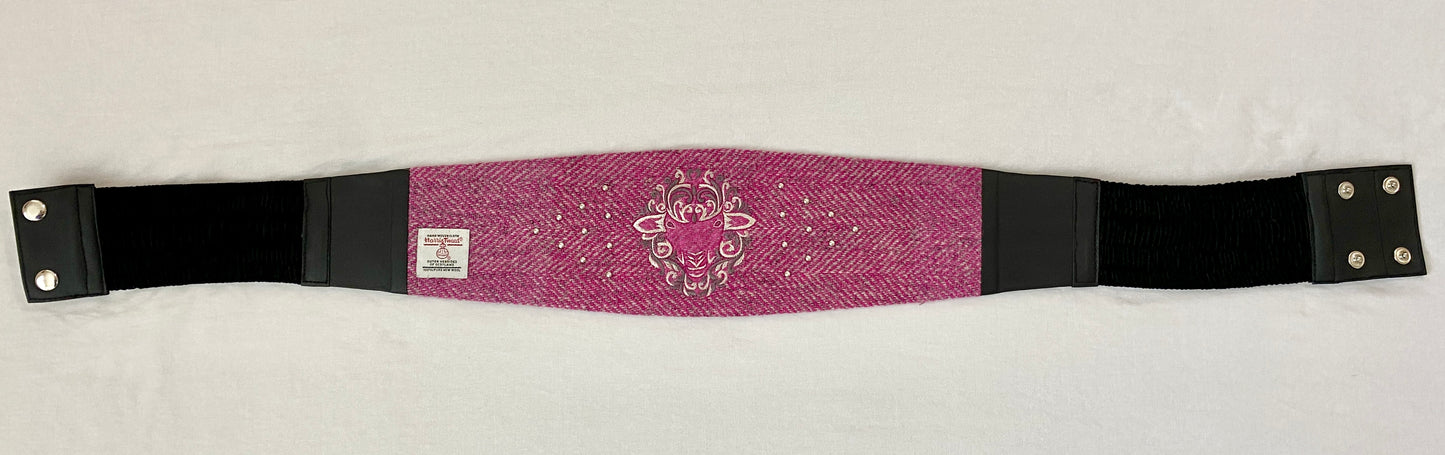 Lotus Belt with Pink & Gray Harris Tweed & Hand Embroidery - Fancy Sheep Face