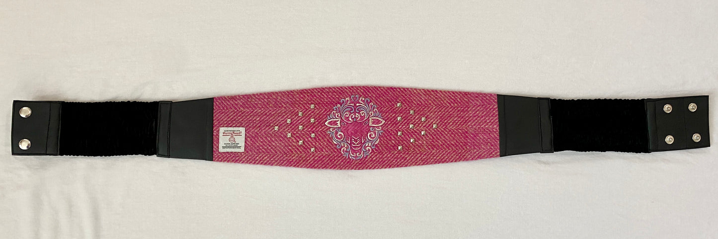 Lotus Belt with Pink Harris Tweed & Hand Embroidery - Fancy Sheep Face