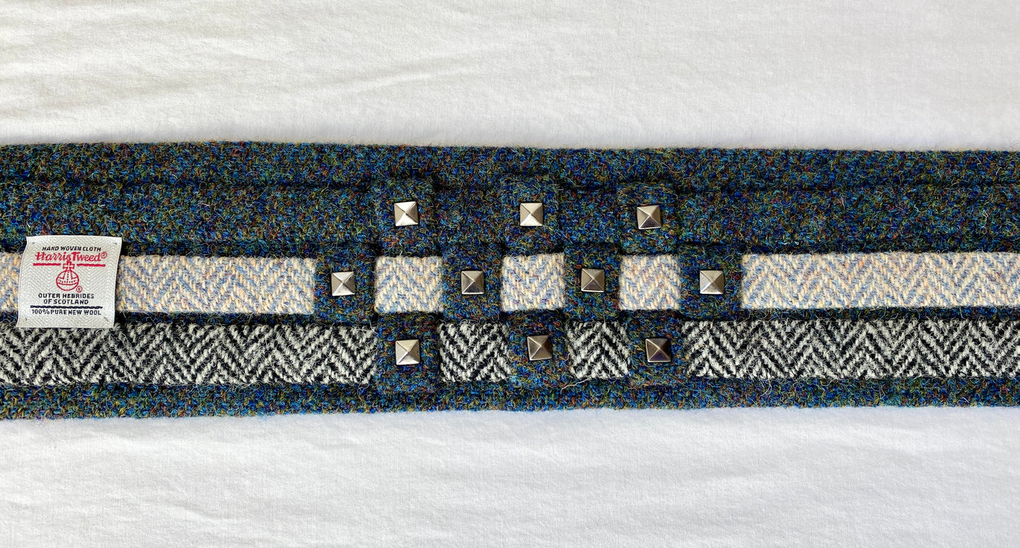 Lotus Belt with Woven Harris Tweed & Pyramid Studs - Hazel