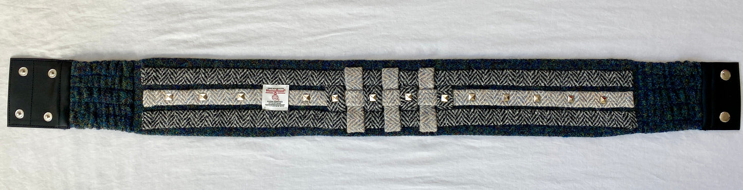 Lotus Belt with Woven Harris Tweed & Pyramid Studs - Hazel