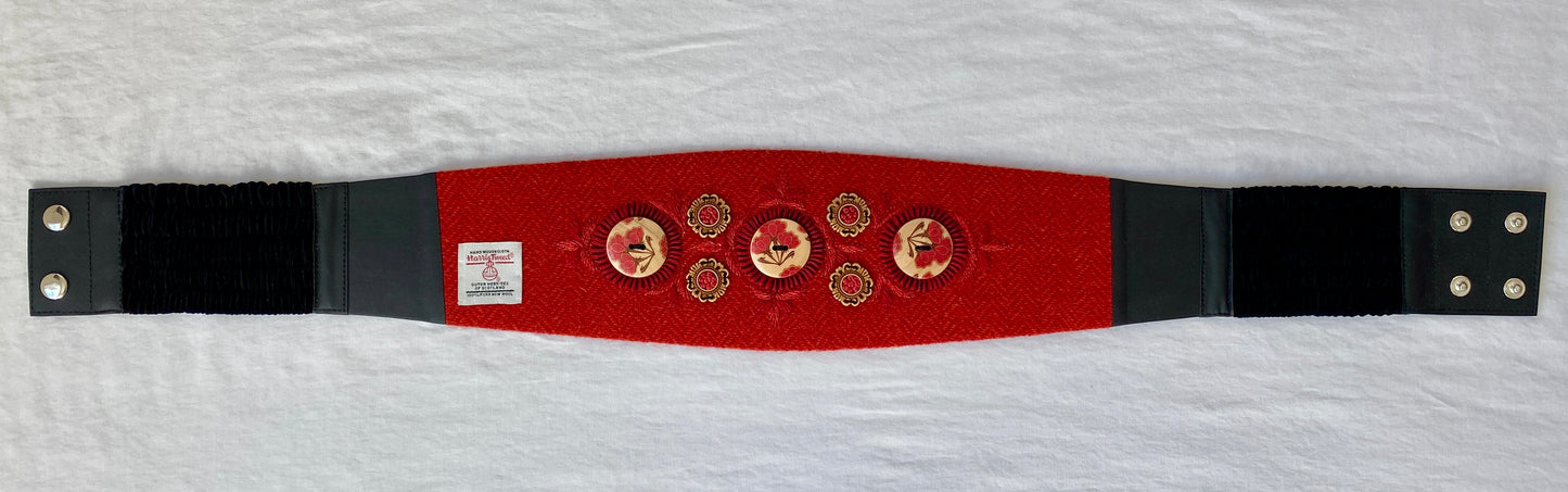 Lotus Belt with Harris Tweed Hand Embroidery and Ornaments - Orange