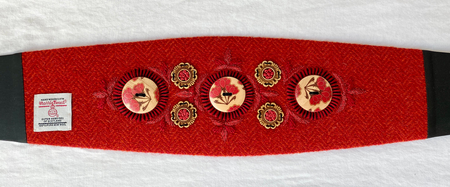 Lotus Belt with Harris Tweed Hand Embroidery and Ornaments - Orange