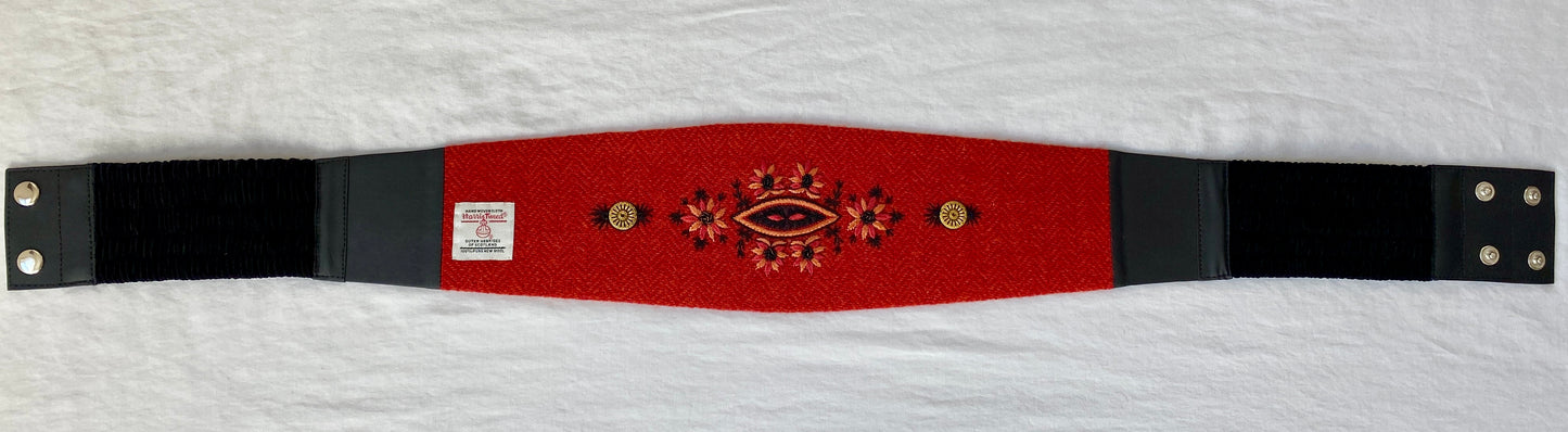 Lotus Belt with Harris Tweed & Leaf Hand Embroidery - Orange