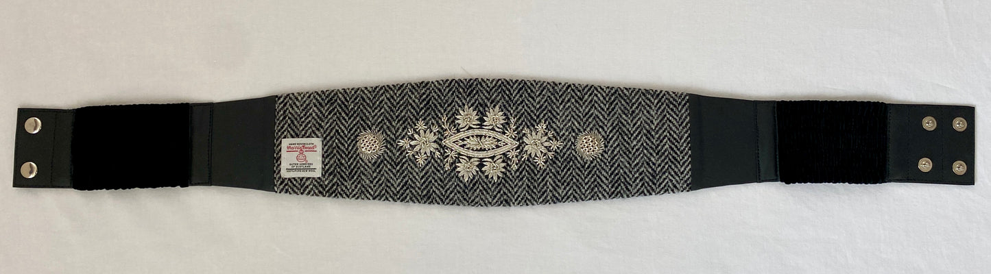 Lotus Belt with Harris Tweed & Silver Hand Embroidery - Black & White