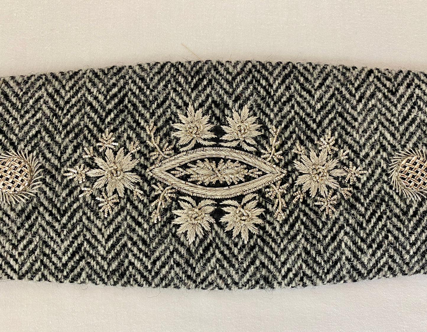 Lotus Belt with Harris Tweed & Silver Hand Embroidery - Black & White