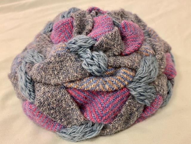 Woven Harris Tweed Hat in Gray with Pink Knitted