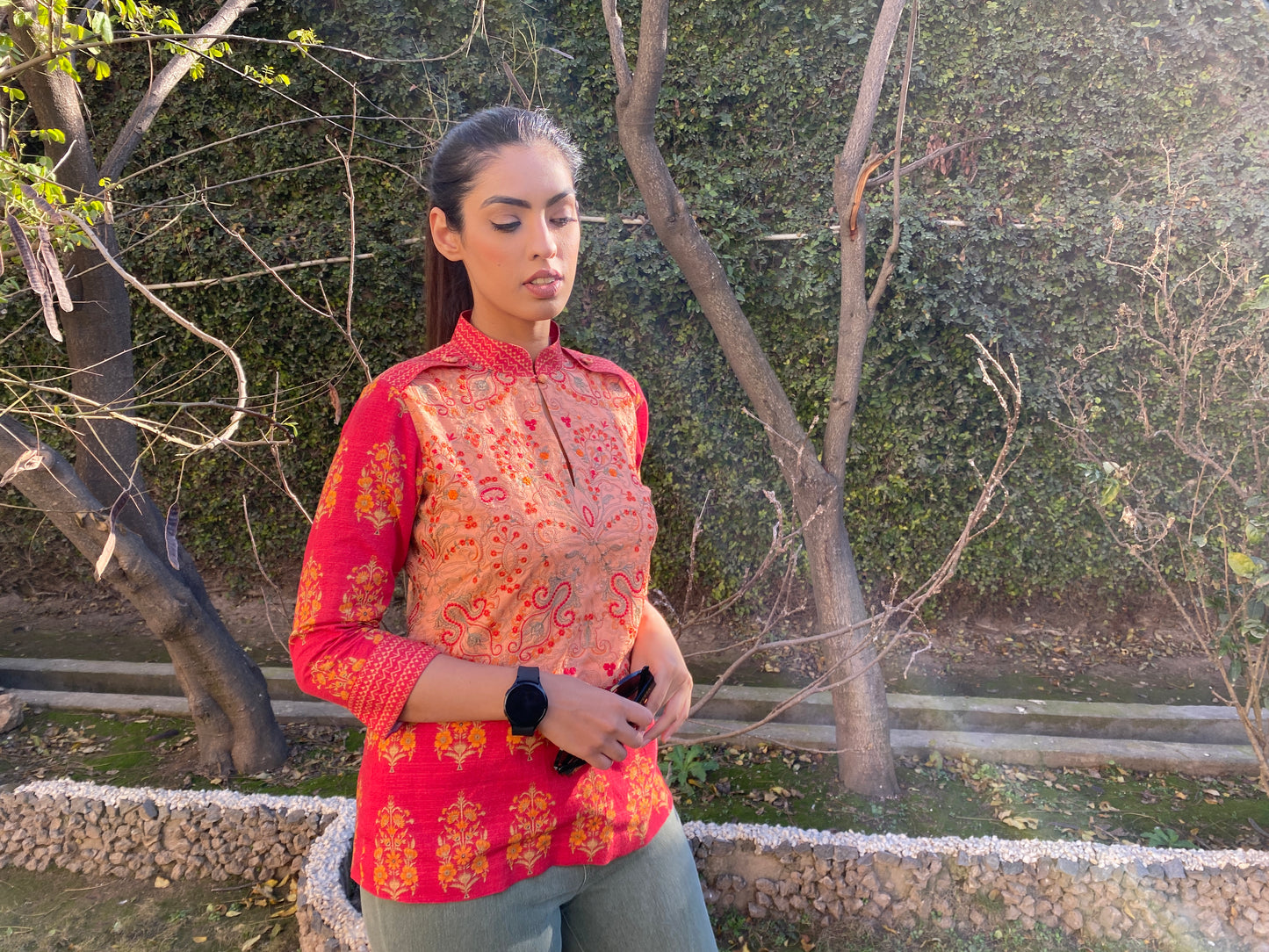 Lantana Top. Embroidered and printed cotton.