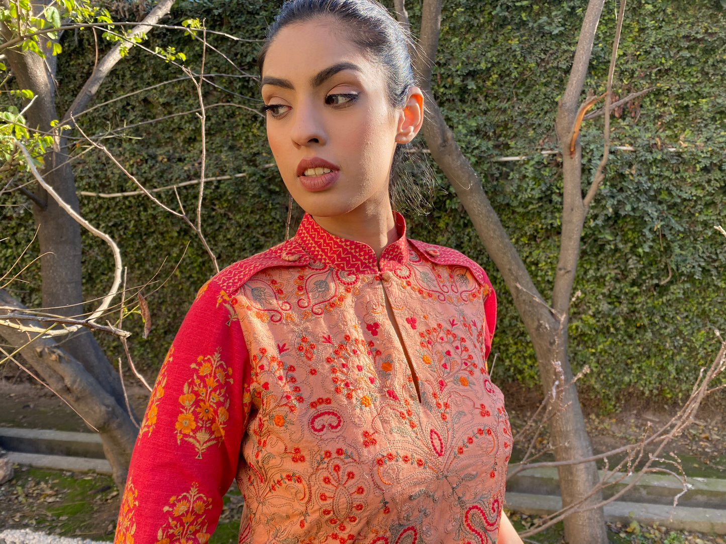 Lantana Top. Embroidered and printed cotton.