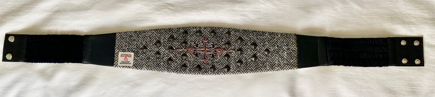 Lotus Belt with Harris Tweed & Hand Embroidery - B&W Studs