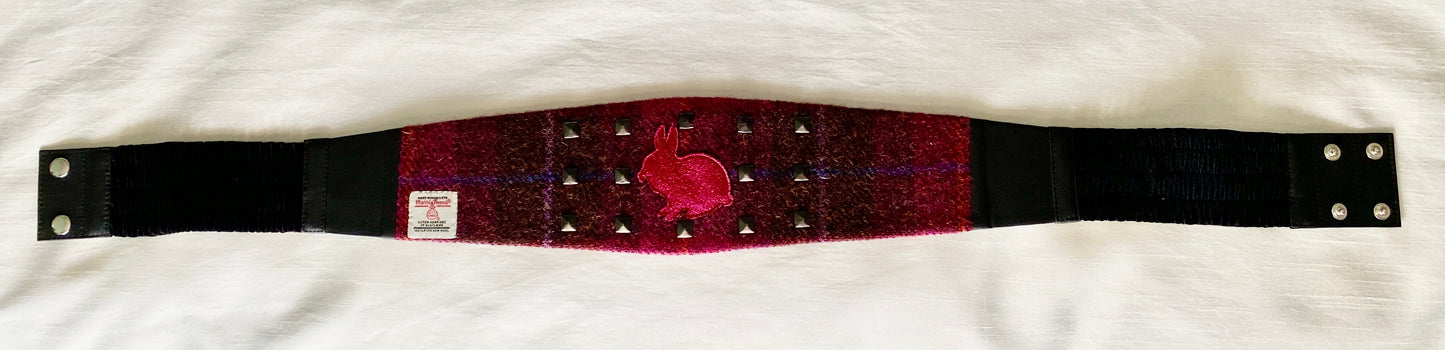 Lotus Belt Featuring Harris Tweed, Embroidered Pink Bunny & Studs