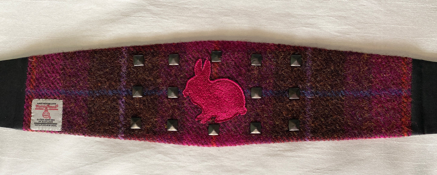 Lotus Belt Featuring Harris Tweed, Embroidered Pink Bunny & Studs