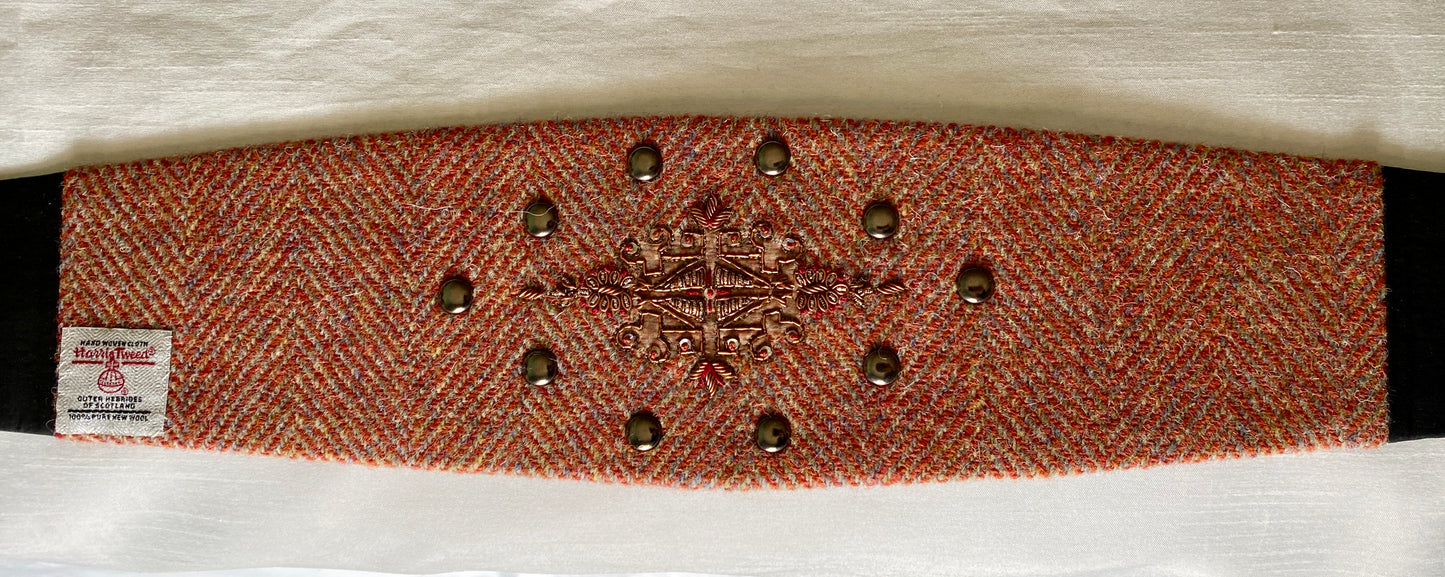 Lotus Belt with Harris Tweed & Hand Embroidery - Orange