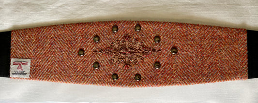 Lotus Belt with Harris Tweed & Hand Embroidery - Orange