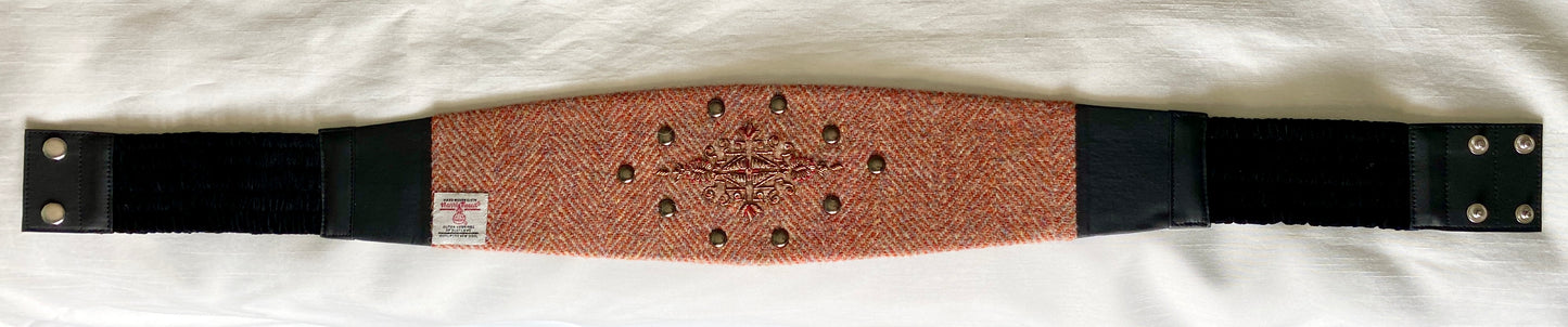 Lotus Belt with Harris Tweed & Hand Embroidery - Orange