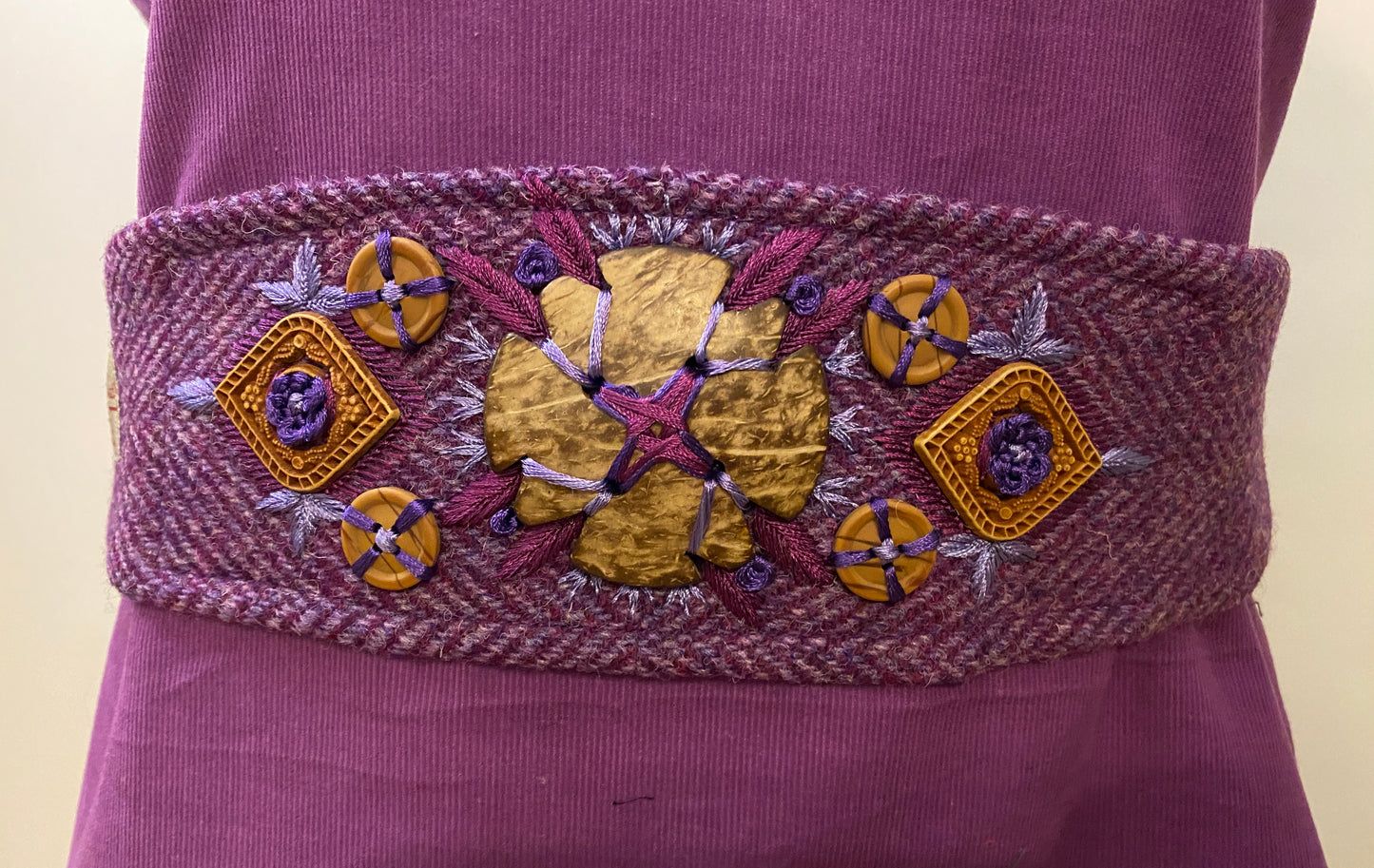 Jasmin Top with Harris Tweed belt and Hand Embroider - Purple