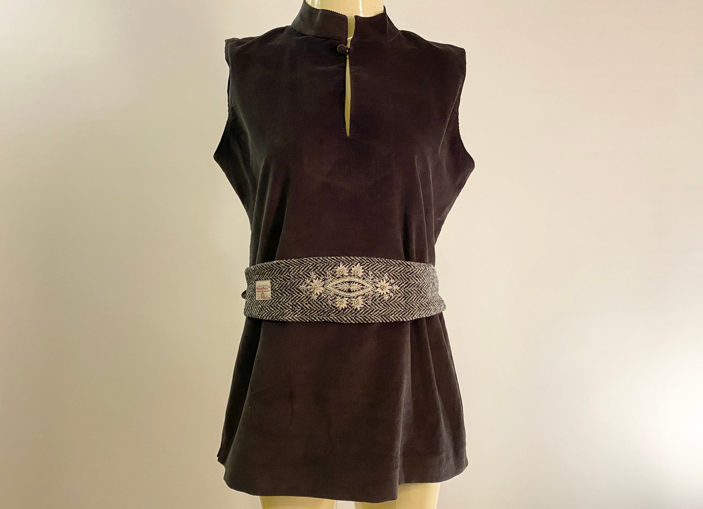 Jasmin Top with Harris Tweed belt and Hand Embroidery - Black