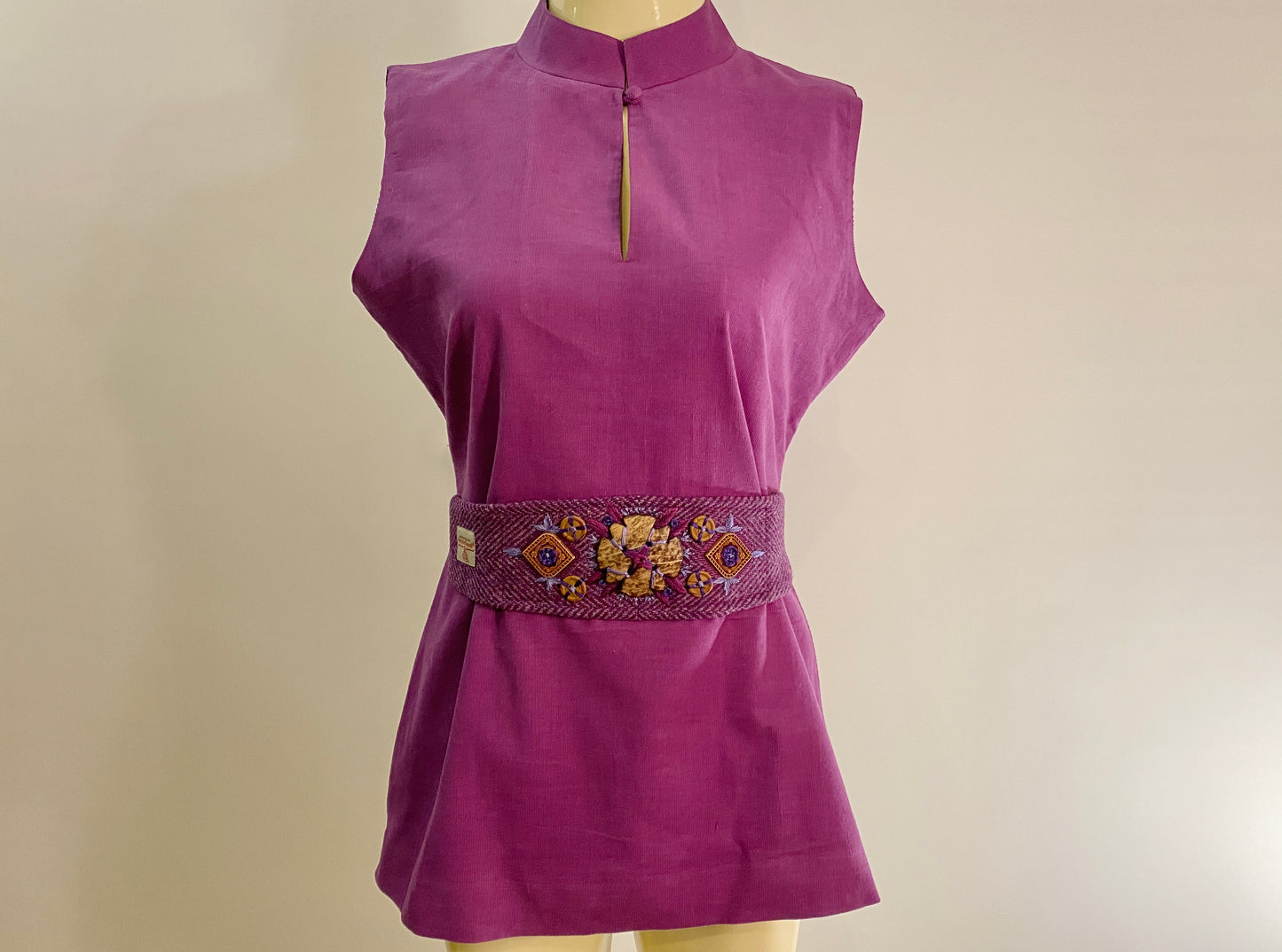 Jasmin Top with Harris Tweed belt and Hand Embroider - Purple