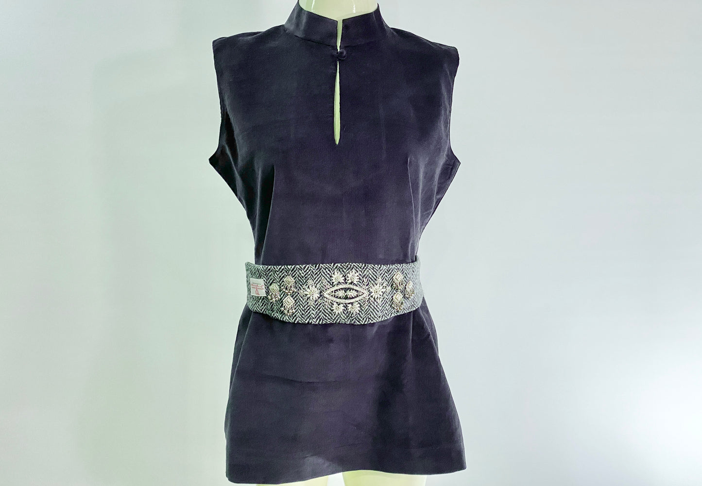 Jasmin Top with Harris Tweed belt and Hand Embroidery - Black