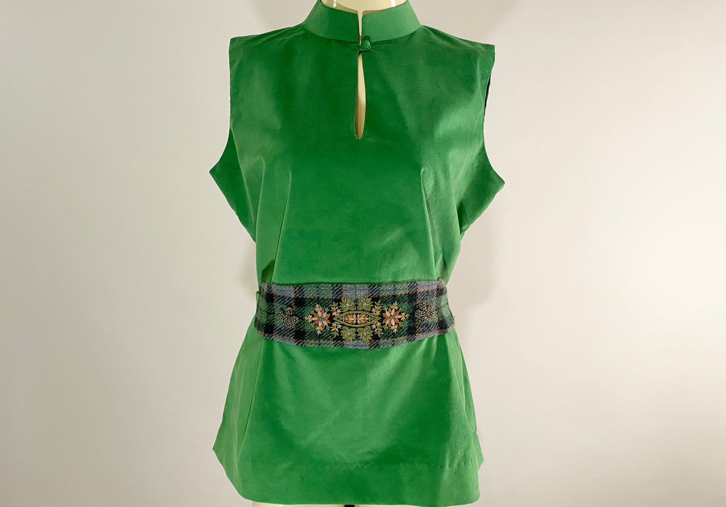 Jasmine Top with Harris Tweed Belt with hand-embroid - Green