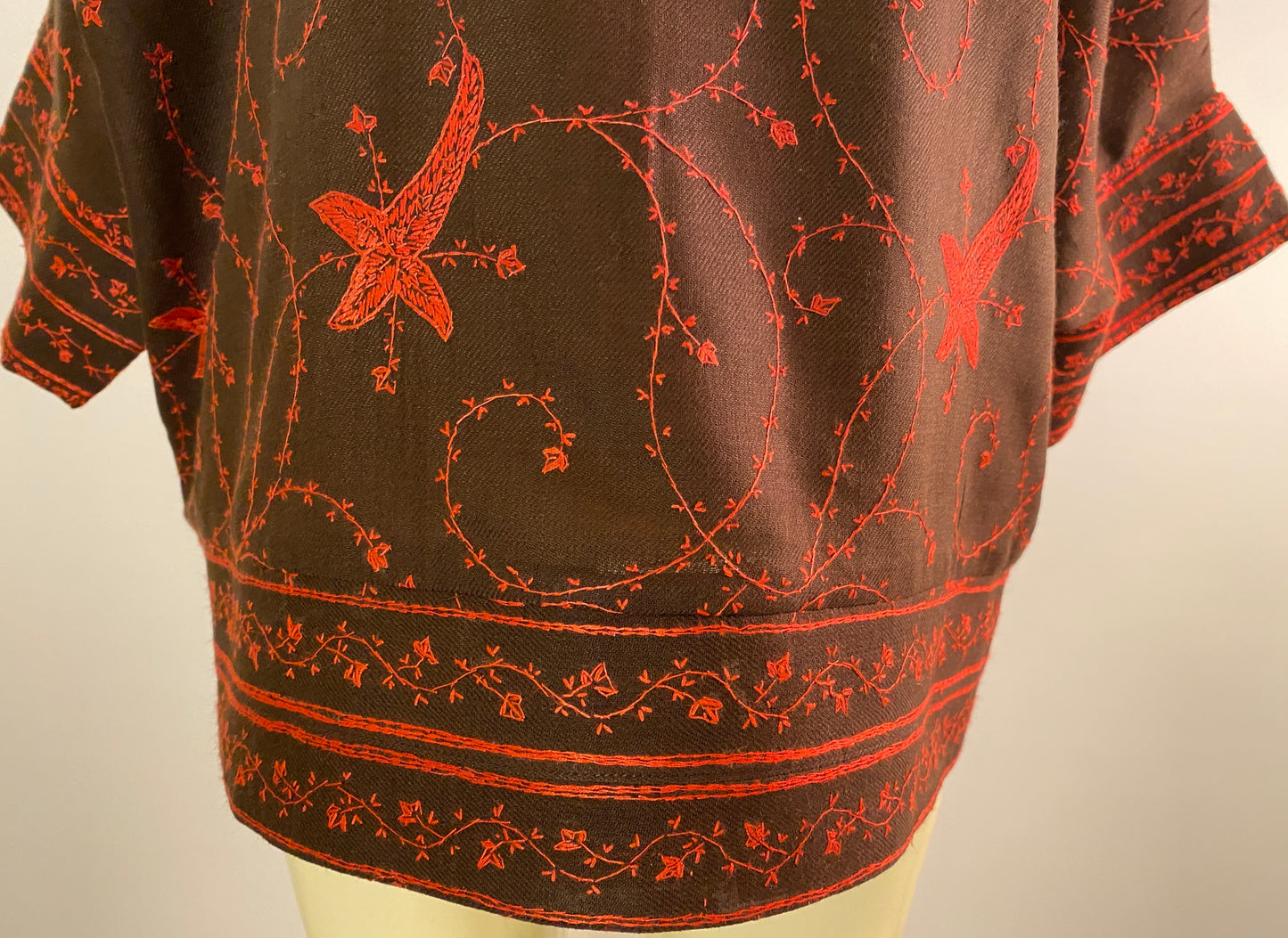 Taka Shawl Shirt in Brown with Pink Embroidery