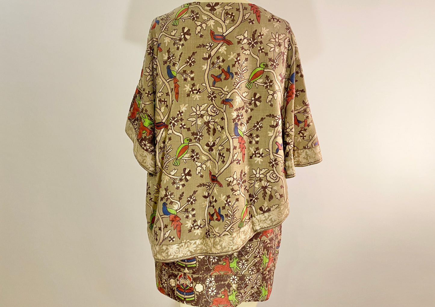 Petal Shawl Shirt with Birds of Paradise Embroidery