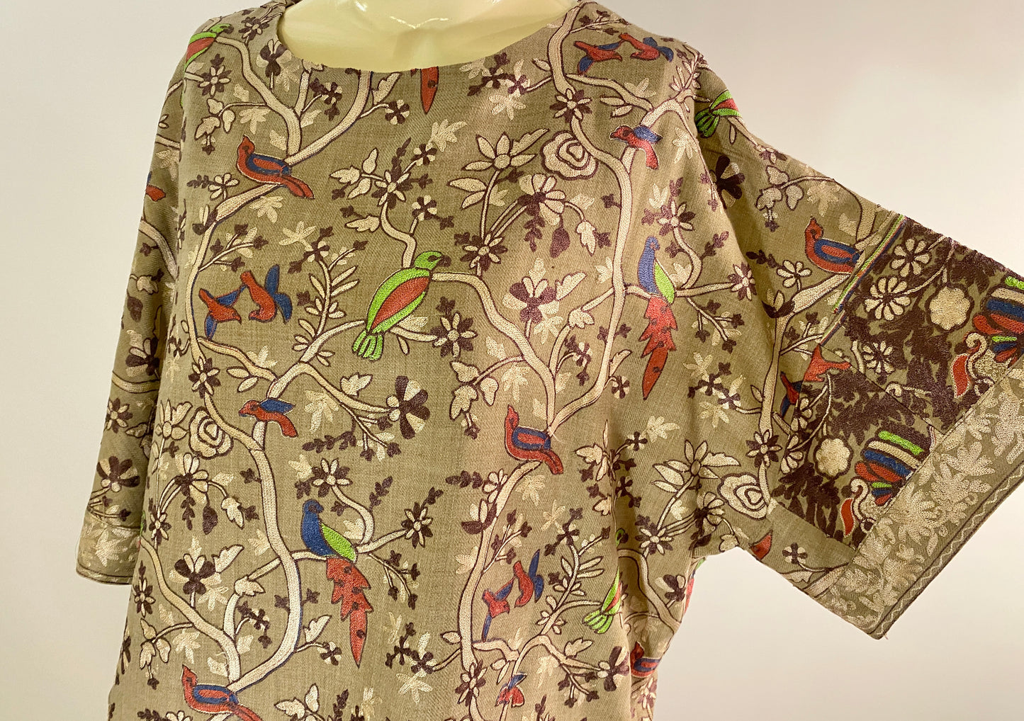 Petal Shawl Shirt with Birds of Paradise Embroidery