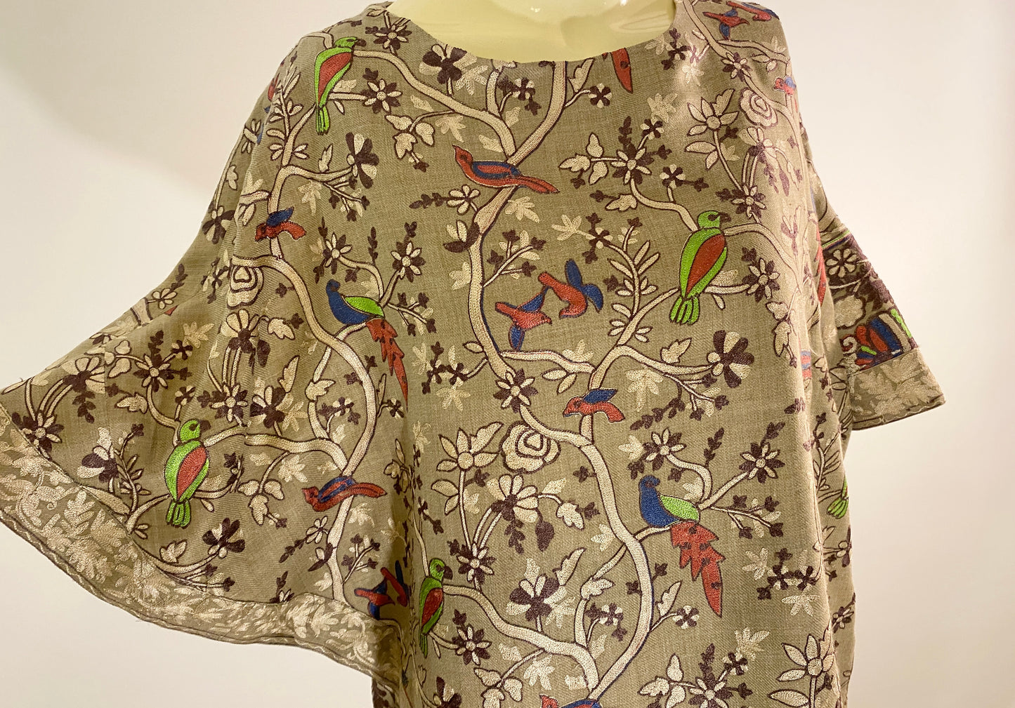 Petal Shawl Shirt with Birds of Paradise Embroidery