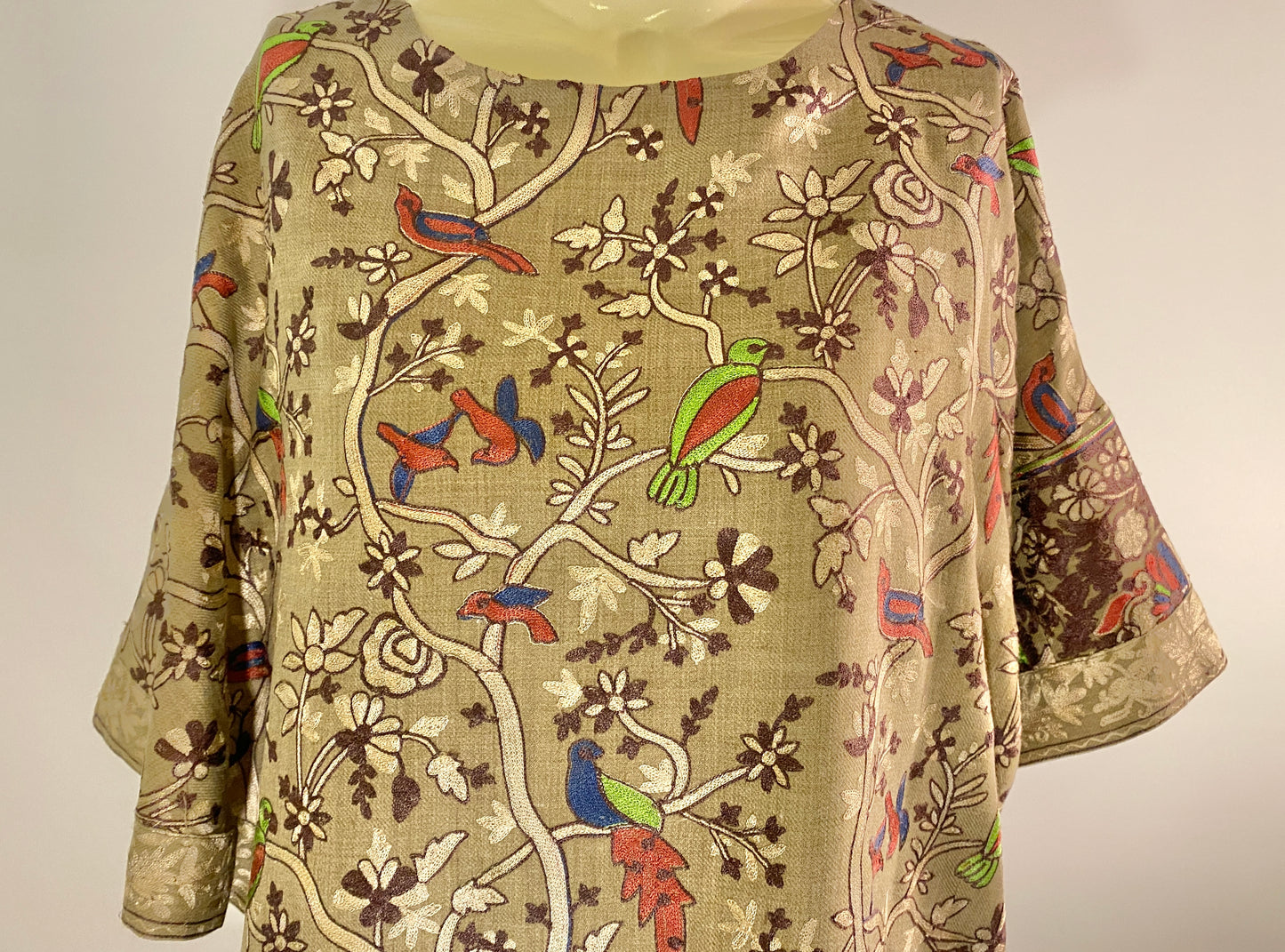 Petal Shawl Shirt with Birds of Paradise Embroidery