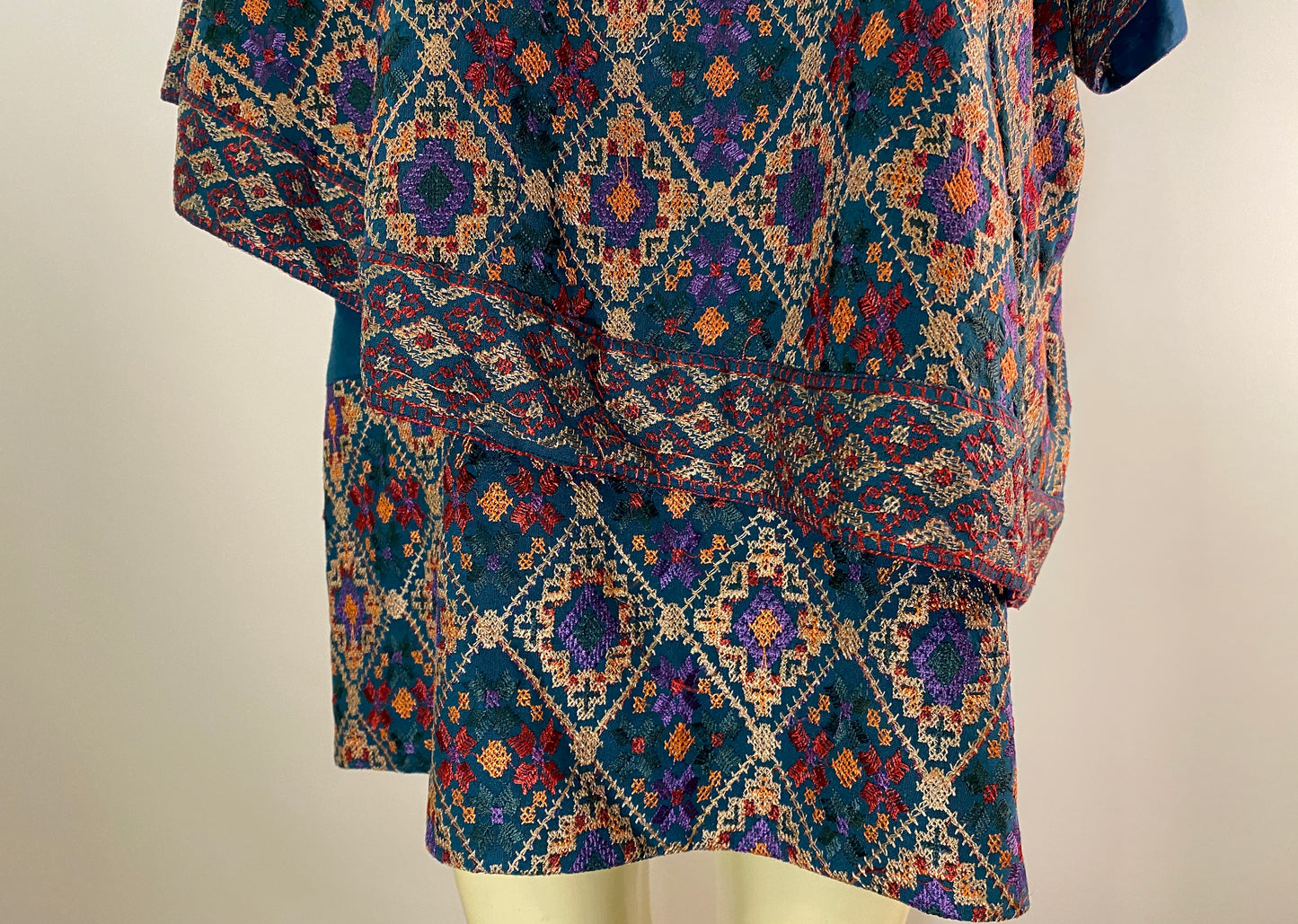 Petal Shawl Shirt in Turquoise Dense Cross Stitch