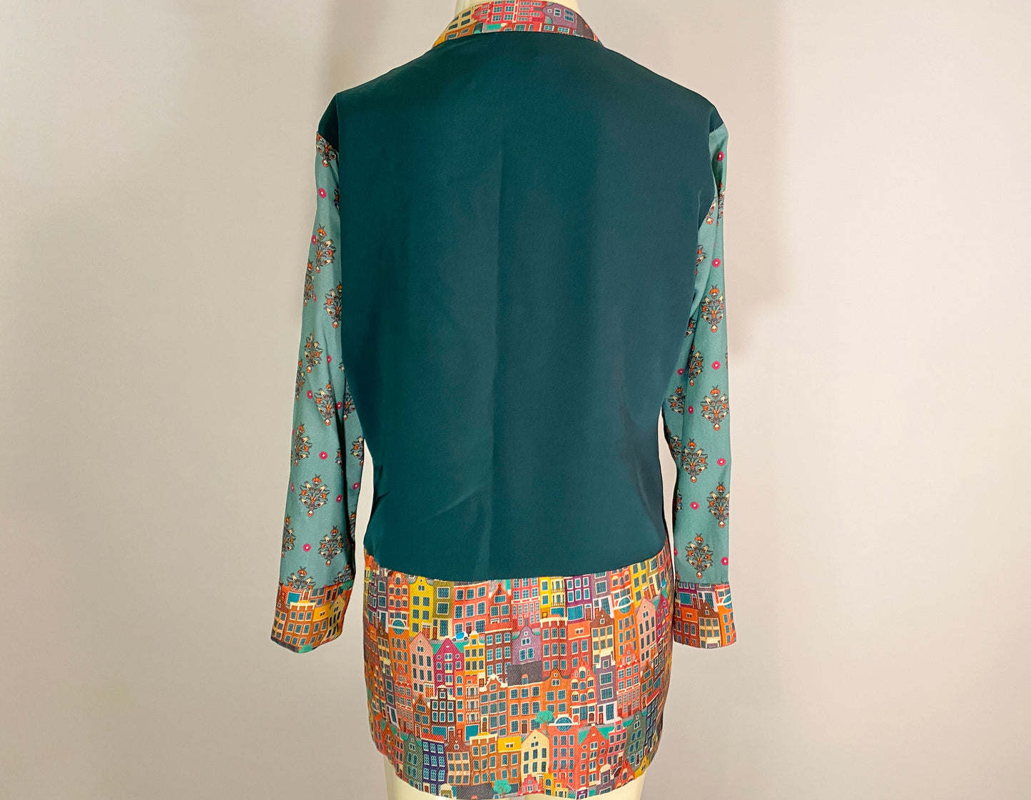 Lantana Shirt. Mix of Boho Printed Cotton in Teal