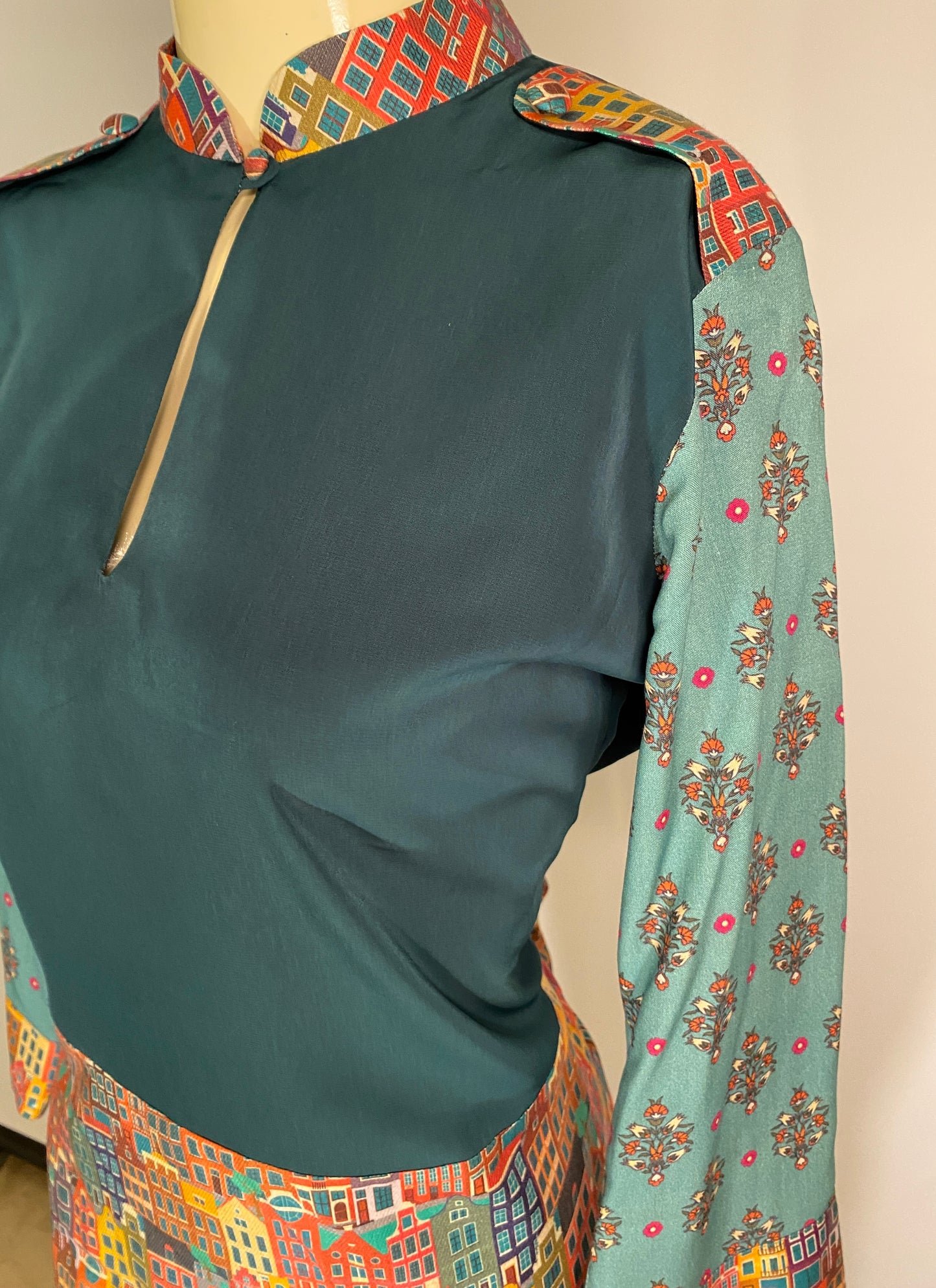 Lantana Shirt. Mix of Boho Printed Cotton in Teal