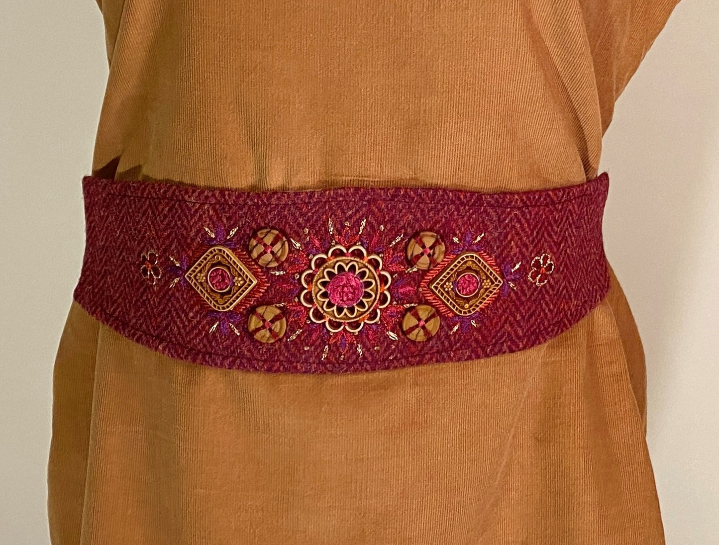 Jasmin Top with Harris Tweed belt and Hand Embroider - Tan